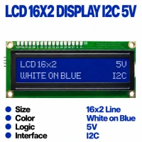 LCD 16x2 Character Display, White on Blue Background, I2C Interface, 5V LCD 16x2 Character Display, White on Blue Background, I2C Interface, 5V