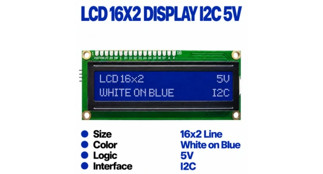 LCD 16x2 Character Display, White on Blue Background, I2C Interface, 5V LCD 16x2 Character Display, White on Blue Background, I2C Interface, 5V