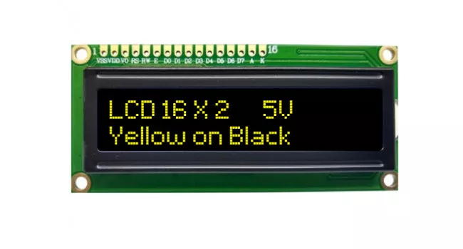 LCD 16x2 Character Display, Yellow on Black Background, 5V LCD 16x2 Character Display, Yellow on Black Background, 5V