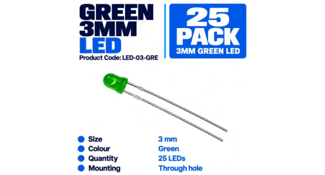 Green LED 3mm (25 Pack) Green LED 3mm (25 Pack)