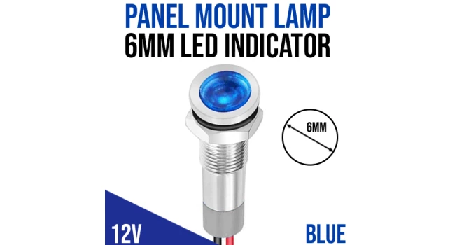 Panel Mount Lamp Indicator LED 6mm 12V - Blue
