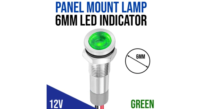 Panel Mount Lamp Indicator LED 6mm 12V - Green Panel Mount Lamp Indicator LED 6mm 12V - Green