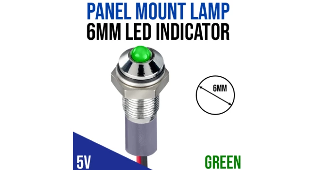 Panel Mount Lamp Indicator LED 6mm 5V - Green Panel Mount Lamp Indicator LED 6mm 5V - Green