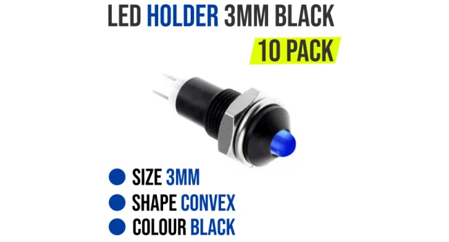 LED Holder 3mm Black (10 Pack) LED Holder 3mm Black (10 Pack)
