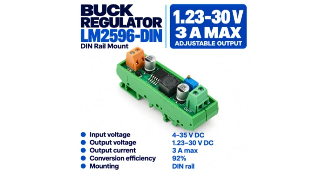 LM2596 Voltage Regulator VIN 4-35V VOUT 1.2-30V 3A -DIN Rail LM2596 Voltage Regulator VIN 4-35V VOUT 1.2-30V 3A -DIN Rail
