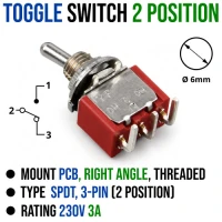 Toggle Switch 2-Position SPDT 3-Pin Right-Angle 250 VAC 3A Toggle Switch 2-Position SPDT 3-Pin Right-Angle 250 VAC 3A