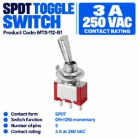 Toggle Switch 2-Position SPDT 3-Pin Right-Angle 250 VAC 2A Toggle Switch 2-Position SPDT 3-Pin Right-Angle 250 VAC 2A