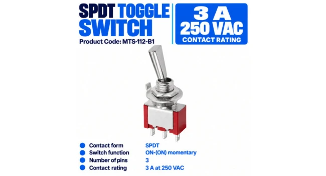Toggle Switch 2-Position SPDT 3-Pin Right-Angle 250 VAC 2A Toggle Switch 2-Position SPDT 3-Pin Right-Angle 250 VAC 2A
