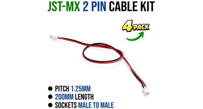 JST-MX 2 Pin 1.25mm Pitch 200mm Length Kit (4 Pack)