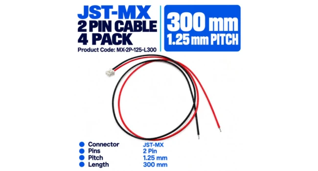 JST-MX 2Pin 1.25mm Pitch 300mm Length cable (4Pack) JST-MX 2Pin 1.25mm Pitch 300mm Length cable (4Pack)
