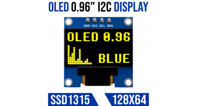 OLED 0.96 inch Display I2C SSD1315 - Yellow on Black 