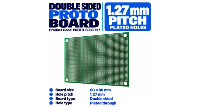 Protoboard 60x80mm Double Sided 1.27mm Pitch Protoboard 60x80mm Double Sided 1.27mm Pitch