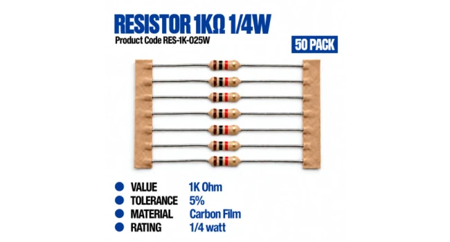 Resistor 1K 0.25W 5% (50 Pack) Resistor 1K 0.25W 5% (50 Pack)