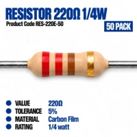 Resistor 220 Ohm 0.25W (50 Pack) Resistor 220 Ohm 0.25W (50 Pack)