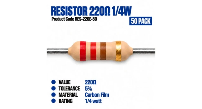 Resistor 220 Ohm 0.25W (50 Pack)