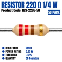 Resistor 220 Ohm 0.25W (50 Pack)