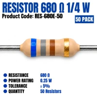 Resistor 680 Ohm 0.25W (50 Pack)