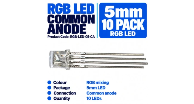 RGB LED 5mm Common Anode (10 Pack) RGB LED 5mm Common Anode (10 Pack)