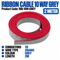 Ribbon Cable, 10 Way, Grey, 2m Ribbon Cable, 10 Way, Grey, 2m