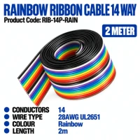 Ribbon Cable, 14 Way, Rainbow, 2m Ribbon Cable, 14 Way, Rainbow, 2m