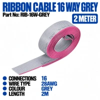 Ribbon Cable, 16 Way, Grey, 2m Ribbon Cable, 16 Way, Grey, 2m