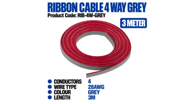 Ribbon Cable, 4 Way, Grey, 3m