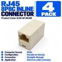 RJ45 8P8C Inline Connector (4 Pack) RJ45 8P8C Inline Connector (4 Pack)