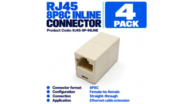 RJ45 8P8C Inline Connector (4 Pack) RJ45 8P8C Inline Connector (4 Pack)