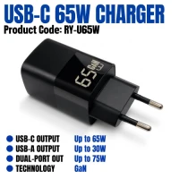 65W GaN Fast USB-C Charger / Power Adapter 65W GaN Fast USB-C Charger / Power Adapter