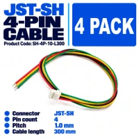 JST-SH 4 Pin 1.0mm Pitch 300mm Length Cable (4 Pack) JST-SH 4 Pin 1.0mm Pitch 300mm Length Cable (4 Pack)