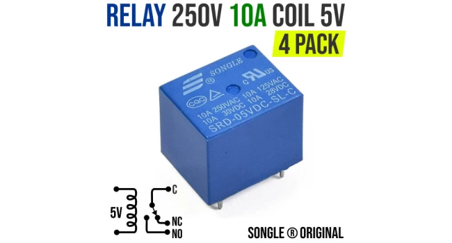 5 Pcs SRD-12VDC-SL-C 5-Pin Power Relay – 12V DC Coil, PCB Mount, High Quality, Unbranded