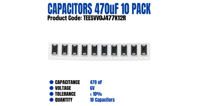 Capacitor SMD Tantulum 470uF 6V SMD Size 7343 (10 Pack) Capacitor SMD Tantulum 470uF 6V SMD Size 7343 (10 Pack)