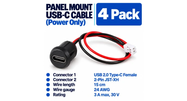 USB-C Panel Mount Cable - Black (4 Pack) USB-C Panel Mount Cable - Black (4 Pack)