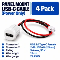 USB-C Panel Mount Cable - White (4 Pack) USB-C Panel Mount Cable - White (4 Pack)