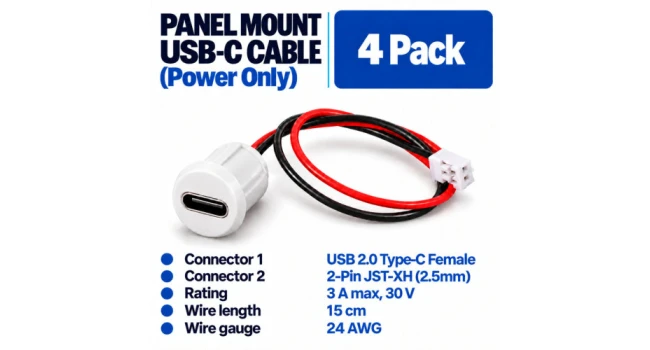 USB-C Panel Mount Cable - White (4 Pack) USB-C Panel Mount Cable - White (4 Pack)