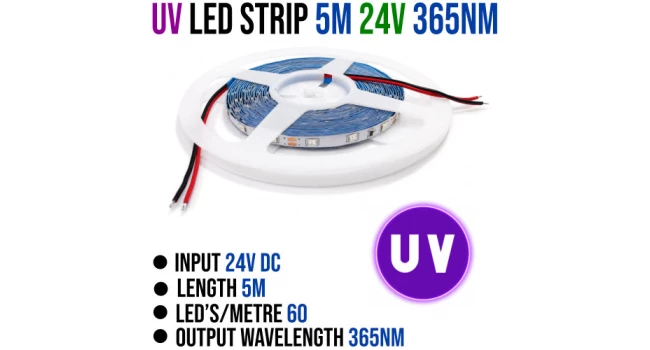 UV LED Strip 365nm 24V 2835 60LED/m 5m UV LED Strip 365nm 24V 2835 60LED/m 5m