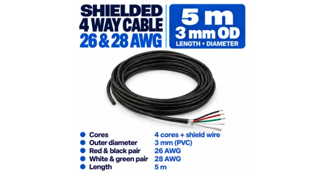Wire 4 way 26 and 28 AWG Shielded 5m Wire 4 way 26 and 28 AWG Shielded 5m