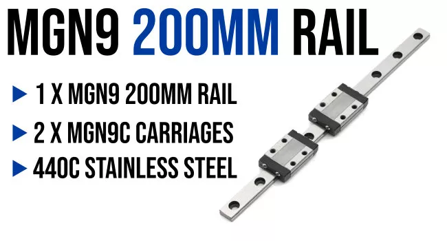 MGN9 Linear Rail 200mm with 2 x Short MGN9C Carriages 