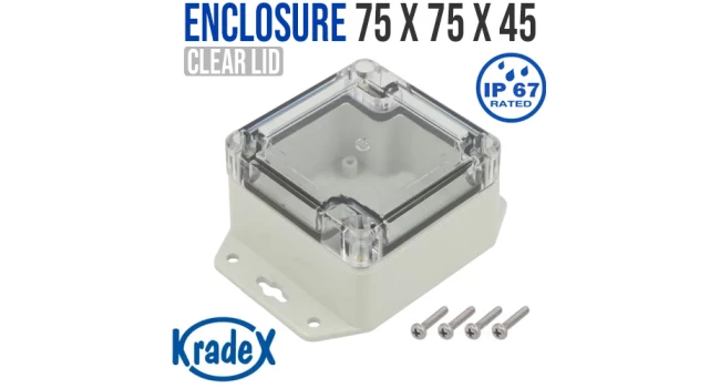 Kradex IP67 Enclosure 75x75x45mm - Clear Lid Kradex IP67 Enclosure 75x75x45mm - Clear Lid