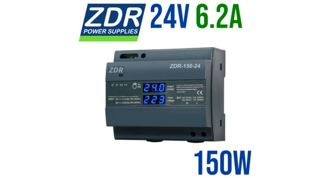 ZDR Industrial 24V 6.2A 150W Power Supply DIN Rail ZDR Industrial 24V 6.2A 150W Power Supply DIN Rail