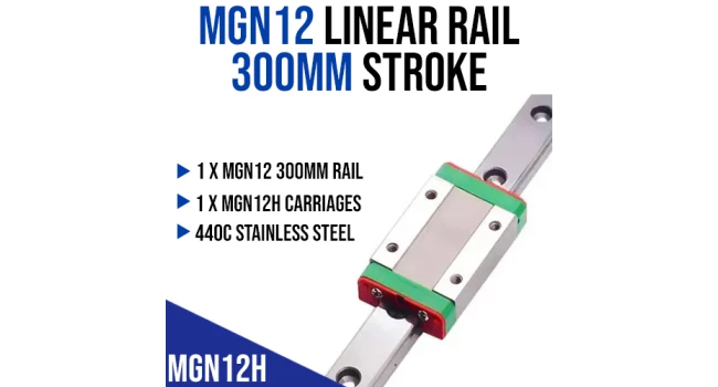 MGN12 Linear Rail with MGN12H Carriage - 300mm Stroke MGN12 Linear Rail with MGN12H Carriage - 300mm Stroke