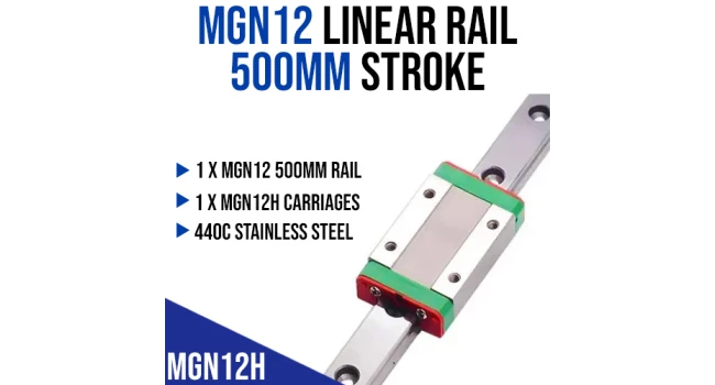 MGN12 Linear Rail with MGN12H Carriage - 500mm Stroke MGN12 Linear Rail with MGN12H Carriage - 500mm Stroke