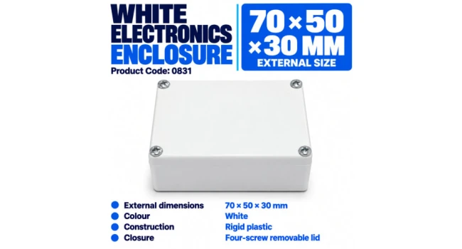 White Electronics Enclosure 70 × 50 × 30mm White Electronics Enclosure 70 × 50 × 30mm