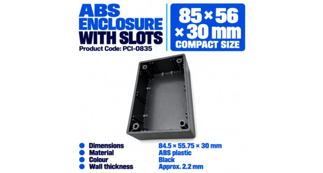 ABS Enclosure - 85 x 56 x 30 - Black - With Slots ABS Enclosure - 85 x 56 x 30 - Black - With Slots