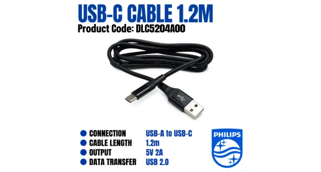 Philips Braided USB-A to USB-C Cable 1.2m Philips Braided USB-A to USB-C Cable 1.2m