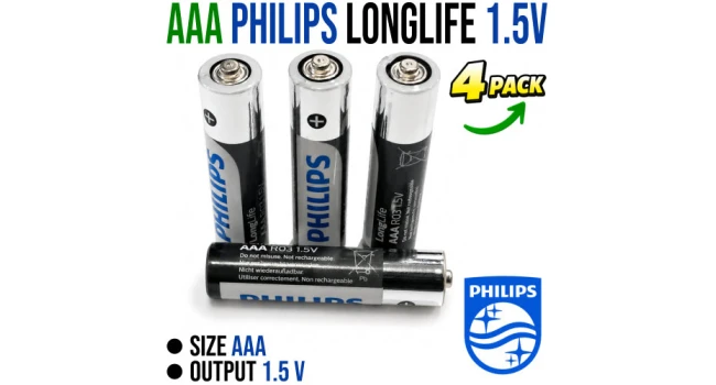 Philips LongLife AAA R03 1.5V Batteries (4 Pack) Philips LongLife AAA R03 1.5V Batteries (4 Pack)
