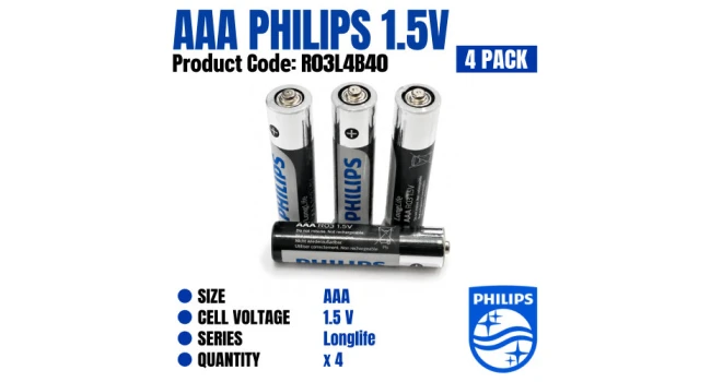 Philips LongLife AAA R03 1.5V Batteries (4 Pack) Philips LongLife AAA R03 1.5V Batteries (4 Pack)