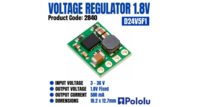 Pololu Buck Regulator, Vin 3-36V, Vout 1.8V 500mA 