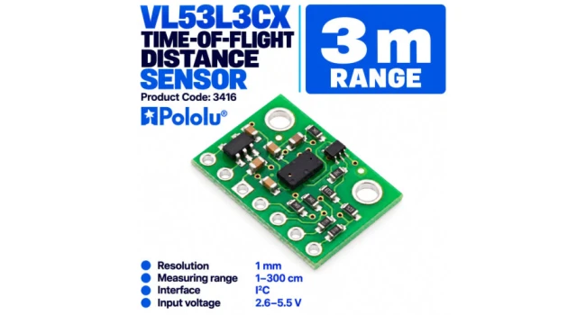 Pololu VL53L3CX Time-of-Flight Sensor with Regulator, Range 3m