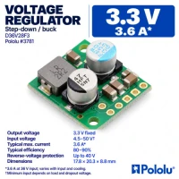 Pololu Buck Regulator, Vin 4.5-50V, Vout 3.3V 3.6A Pololu Buck Regulator, Vin 4.5-50V, Vout 3.3V 3.6A